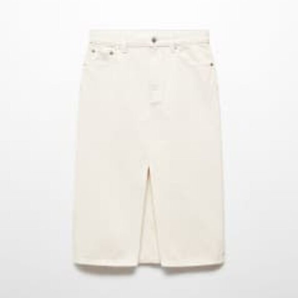 Mango Midi Ivory Denim Slit Skirt - Picture 2 of 5